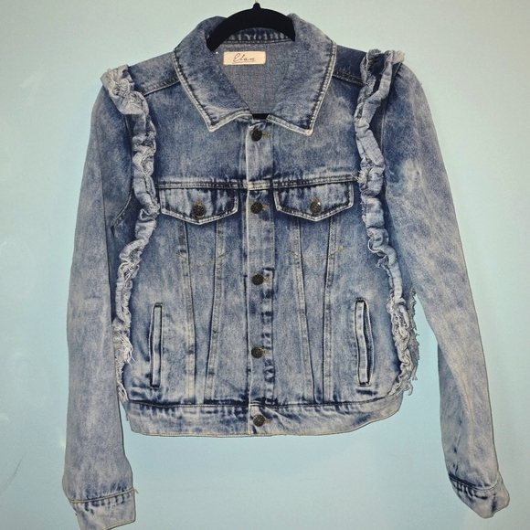 Elan Jackets & Blazers - Elan Womens Ruffle Denim Jean Jacket Size S Acid Wash Y2k 90s